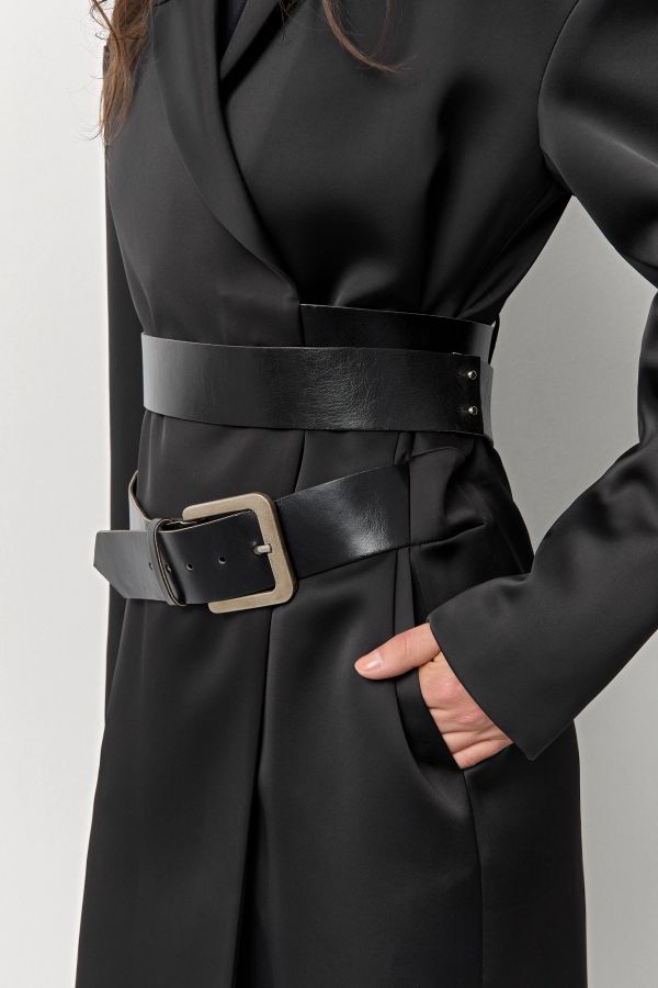 Miista Irne Coat Satin Black Leather Belt