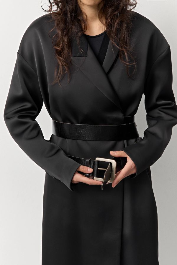 Miista Irne Coat Satin Black Leather Belt