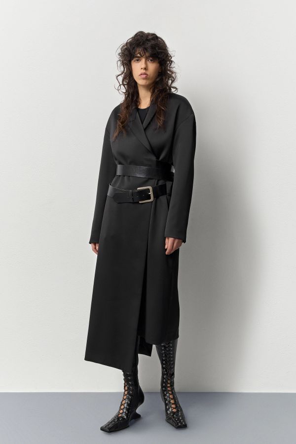miista Irne Coat Satin Black Leather Belt