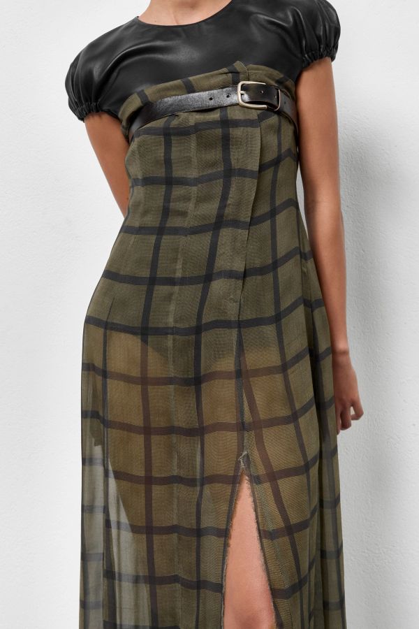 Miista Kelemi Dress Khaki Check Georgette