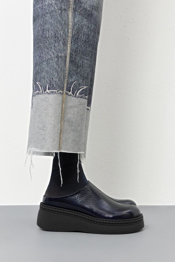 Miista Kristi Mules Navy Crinkle Polished Leather