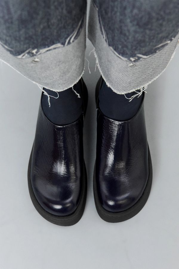 Miista Kristi Mules Navy Crinkle Polished Leather