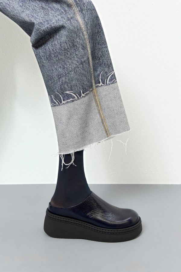 Miista Kristi Mules Navy Crinkle Polished Leather