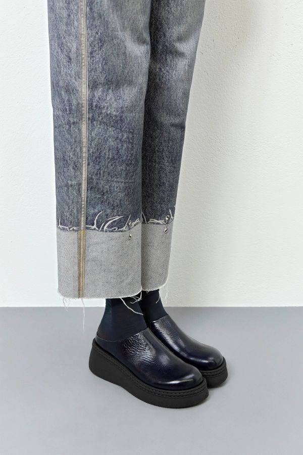 miista Kristi Mules Navy Crinkle Polished Leather