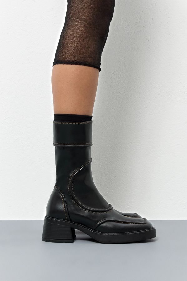 Miista Malene Boots Black Leather Brown Stitching