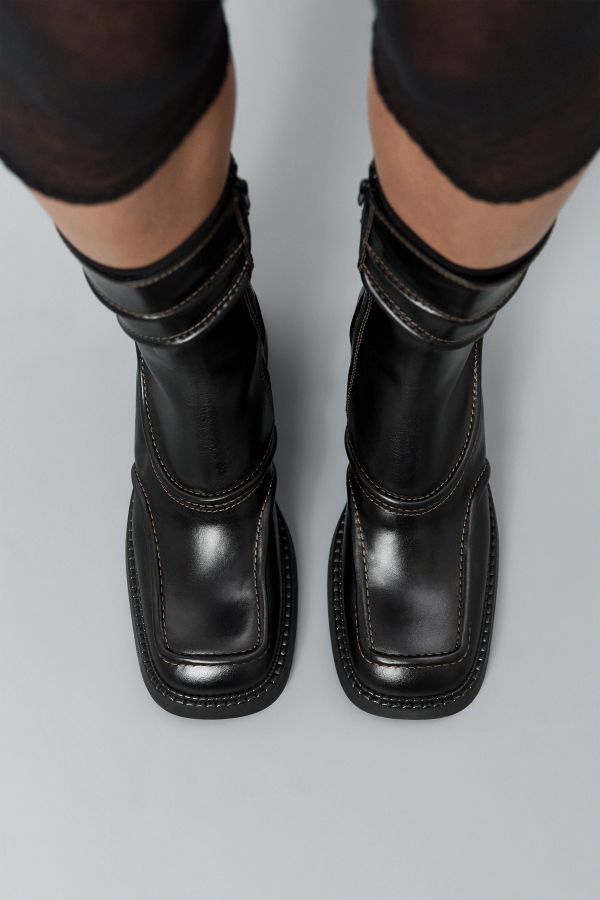 Miista Malene Boots Black Leather Brown Stitching