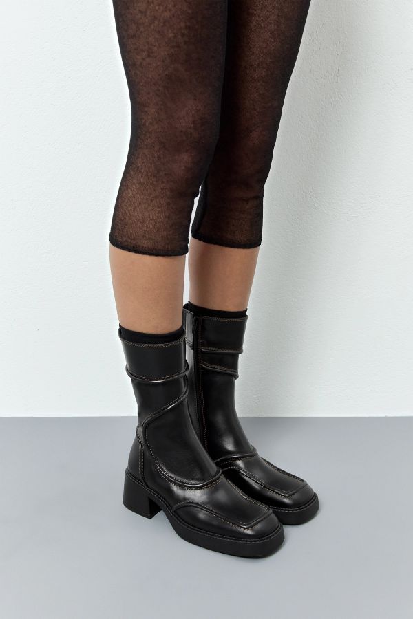 miista Malene Boots Black Leather Brown Stitching