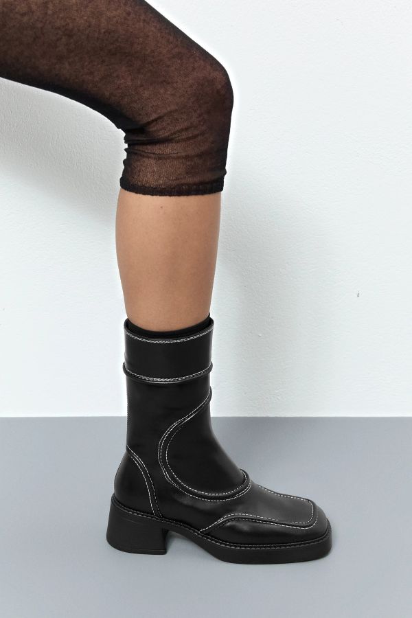Miista Malene Boots Black Leather White Stitching