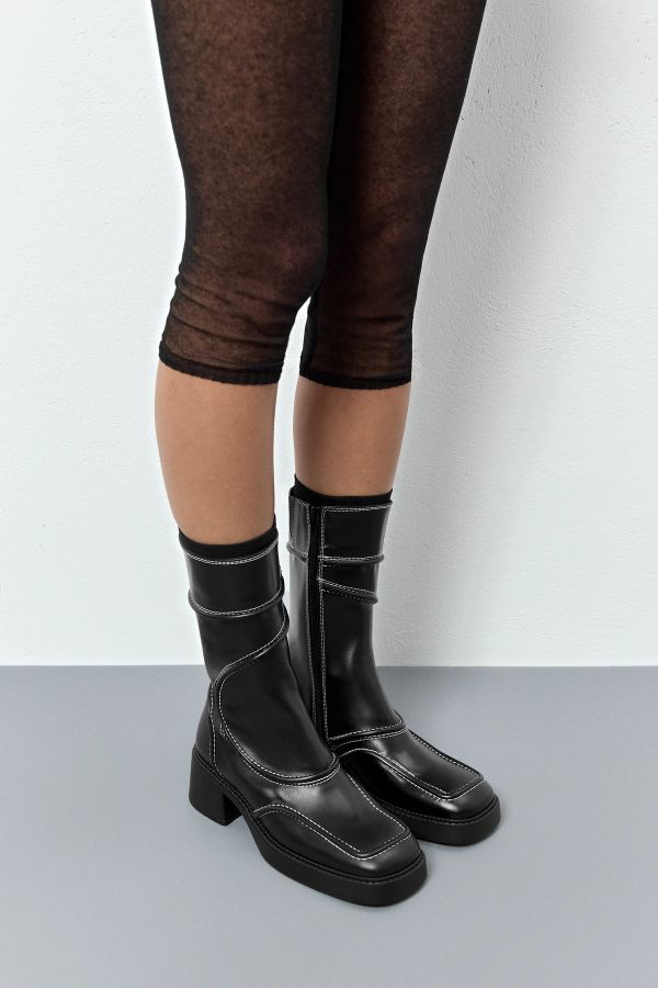 miista Malene Boots Black Leather White Stitching