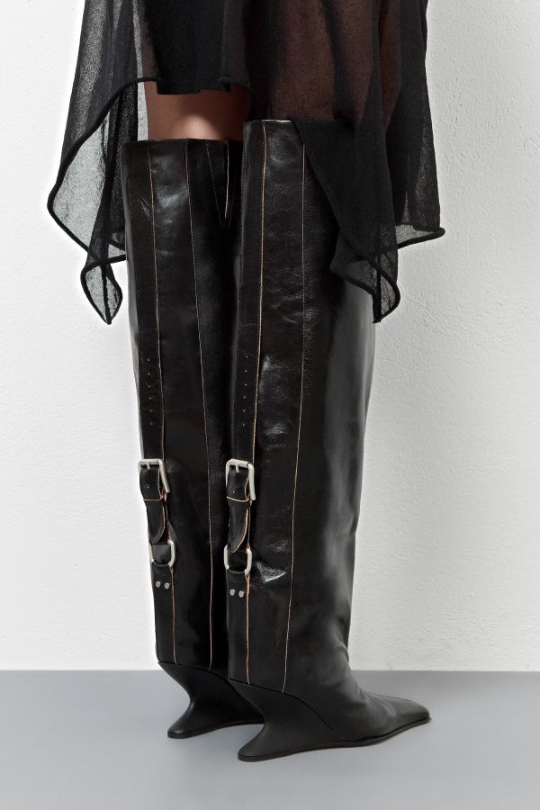 Miista Mattie Boots Adjustable Black Leather Belt