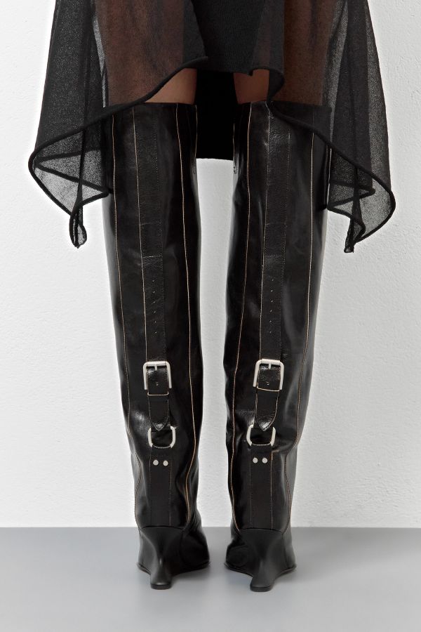 Miista Mattie Boots Adjustable Black Leather Belt