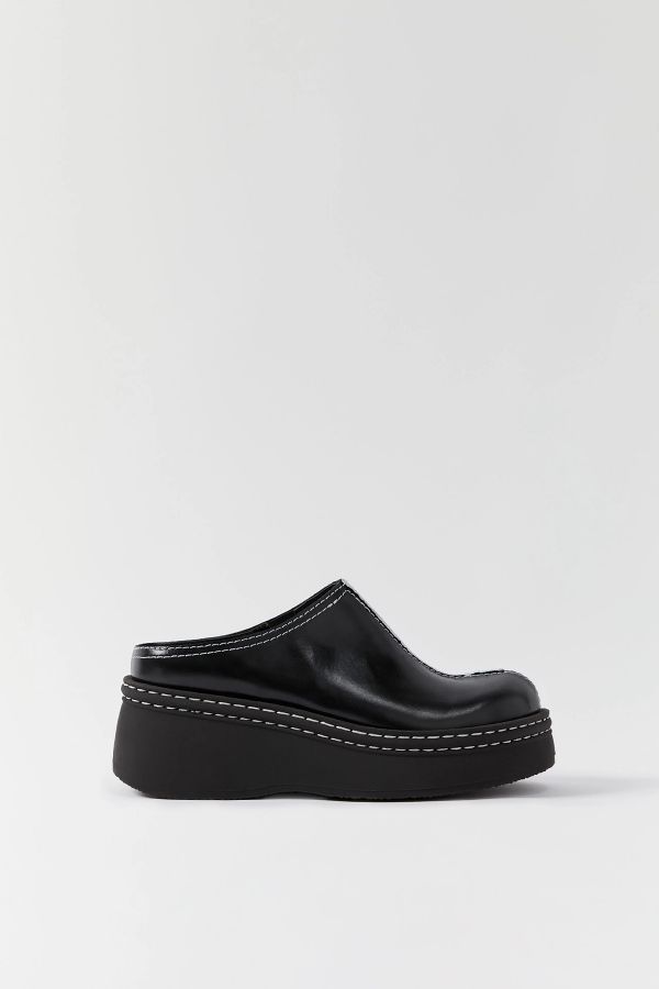 Miista Mego Mules Black Leather White Stitching