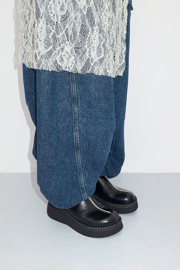 miista Mego Mules Black Leather White Stitching