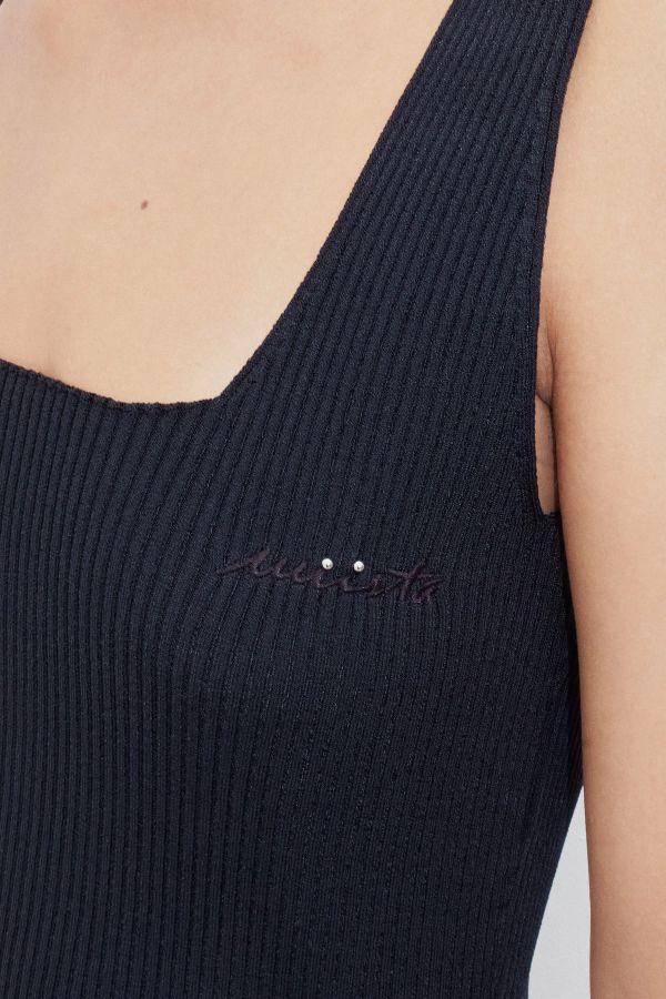 Miista Nelyda Dress Navy Pierced Rib Knit