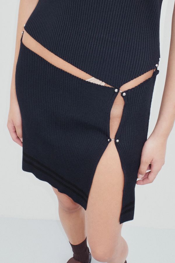 Miista Nelyda Dress Navy Pierced Rib Knit