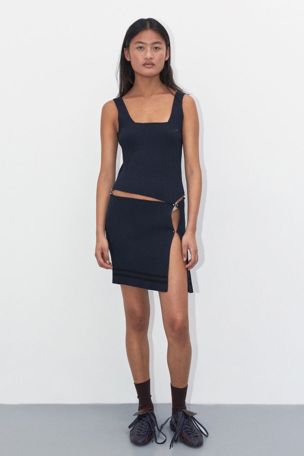 miista Nelyda Dress Navy Pierced Rib Knit