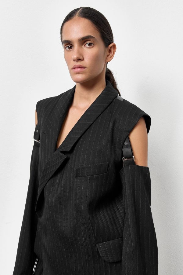 Miista Nereida Blazer Black Pinstripe Belt