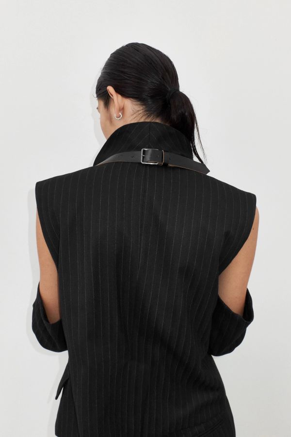 Miista Nereida Blazer Black Pinstripe Belt