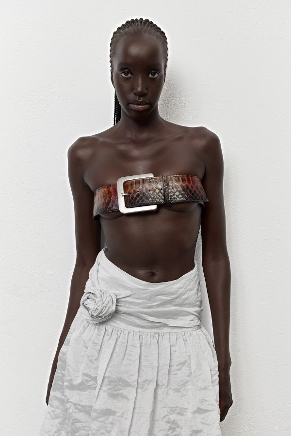 miista New Erika Belt Brown Embossed Snake Leather