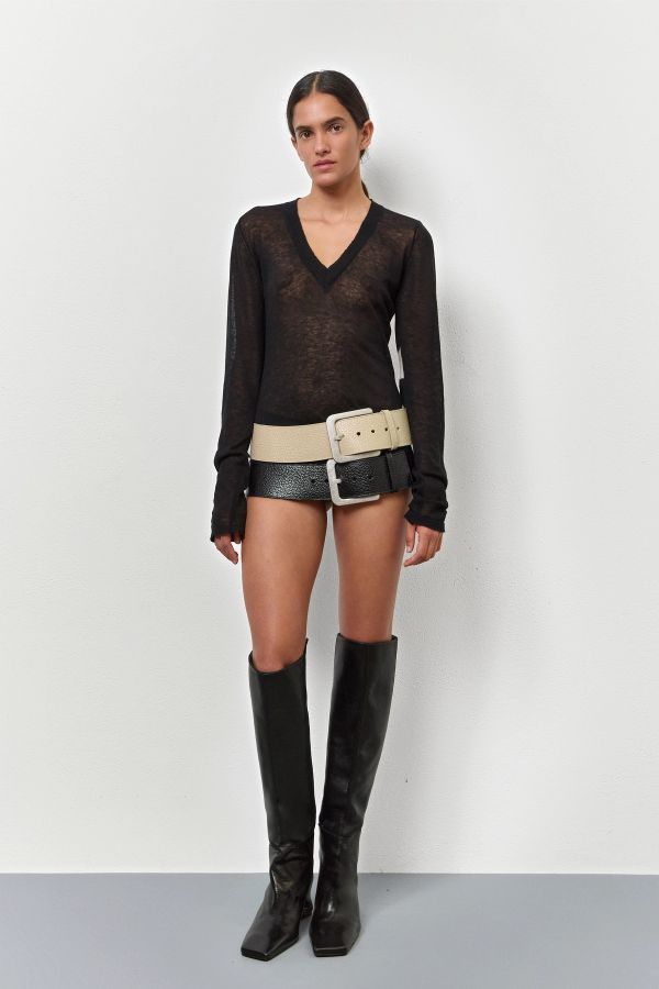 Miista New Erika Belt Cream Grainy Leather