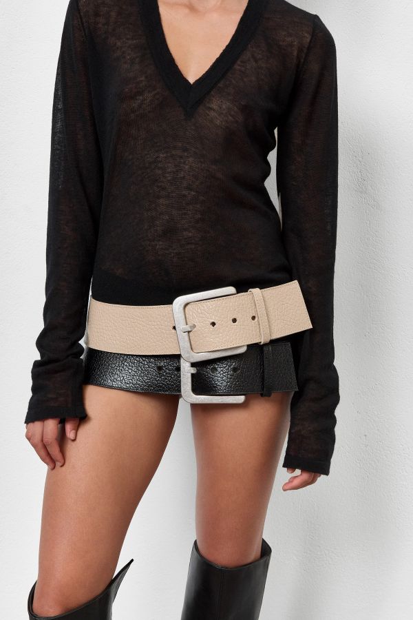 miista New Erika Belt Cream Grainy Leather