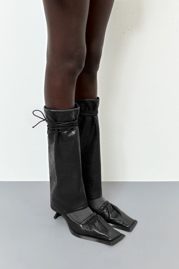 Miista Samia Leg Warmer Black Textured Leather