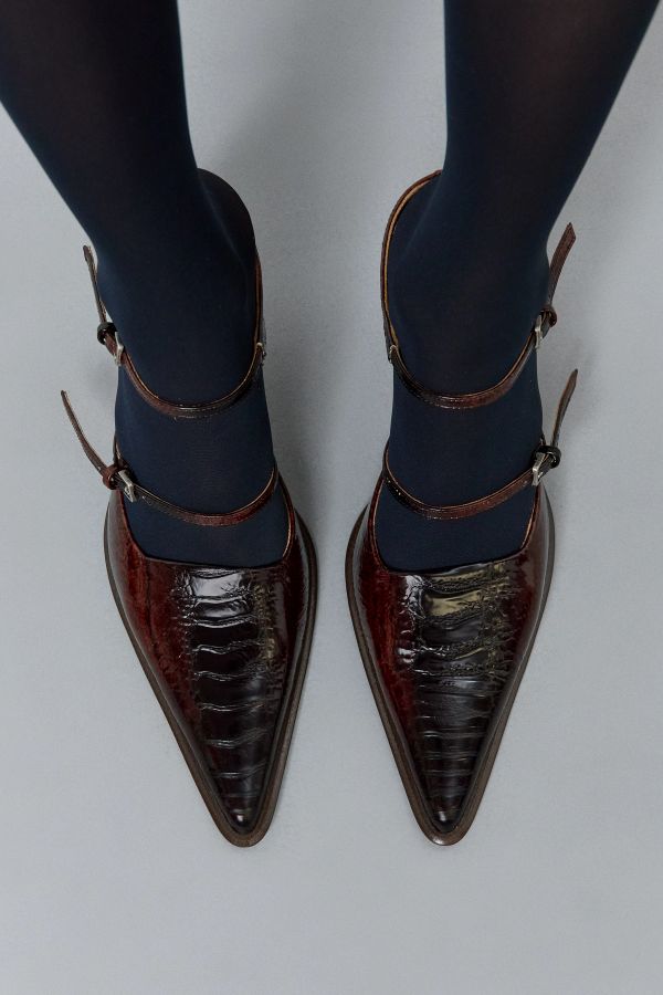 Miista Shari Mules Brown Embossed Snake Leather