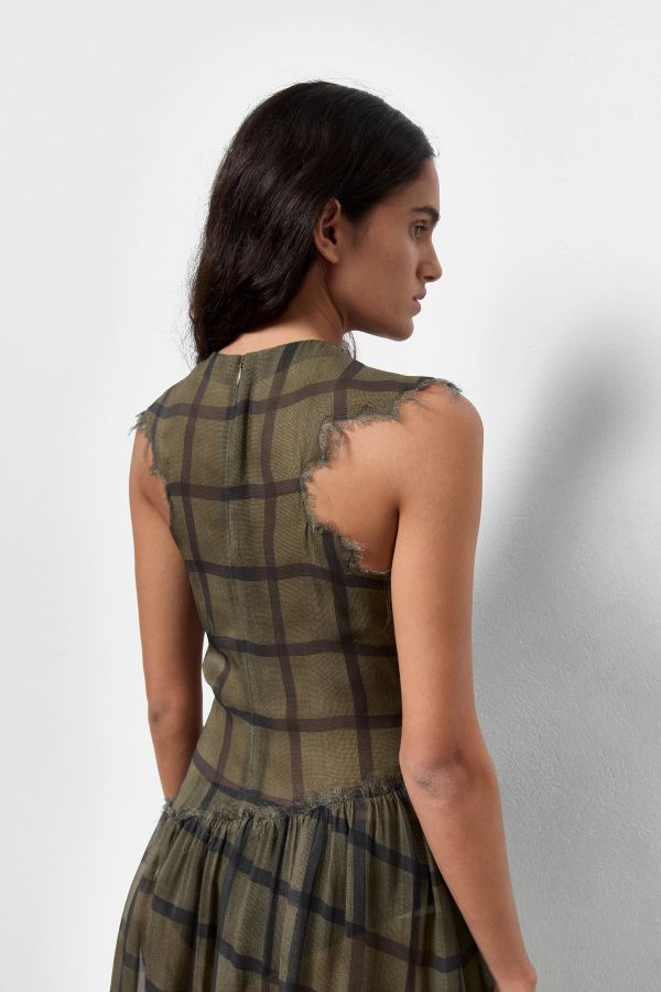 Miista Siv Dress Khaki Check Georgette