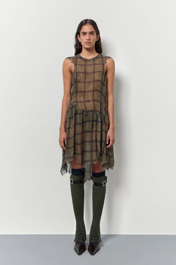 Miista Siv Dress Khaki Check Georgette