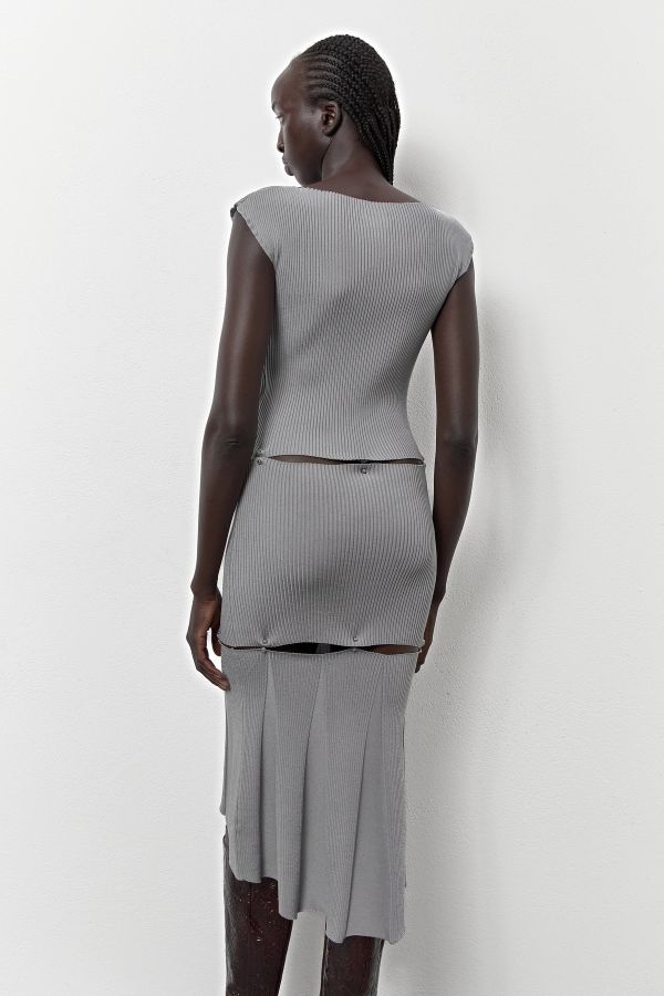 Miista Teah Dress Grey Pierced Rib Knit