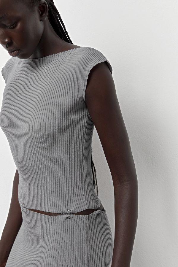 Miista Teah Dress Grey Pierced Rib Knit