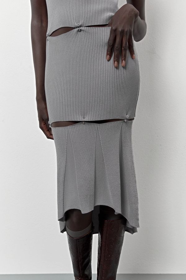 Miista Teah Dress Grey Pierced Rib Knit