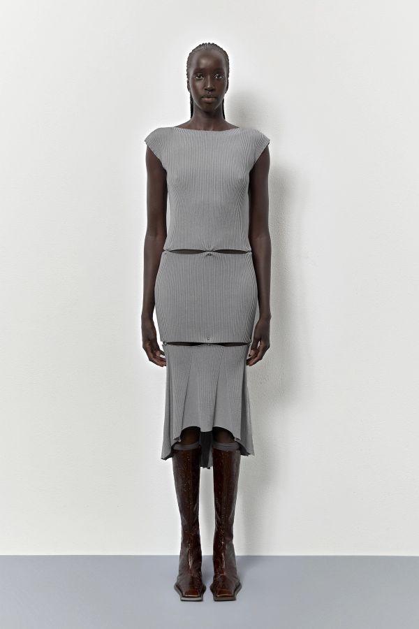 miista Teah Dress Grey Pierced Rib Knit