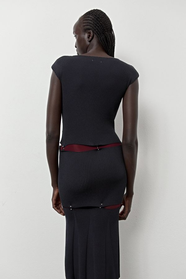 Miista Teah Dress Navy Pierced Rib Knit