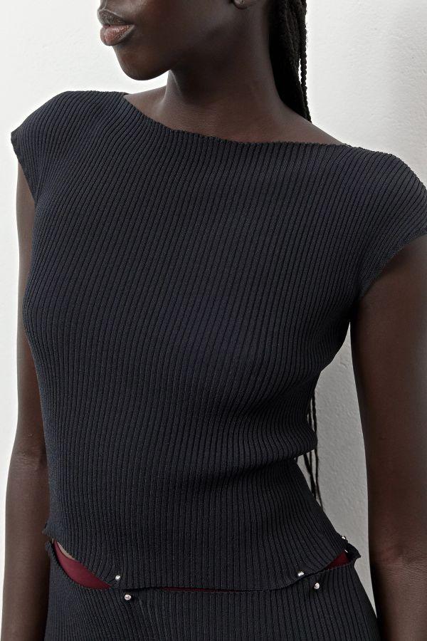 Miista Teah Dress Navy Pierced Rib Knit