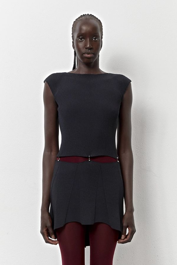 Miista Teah Dress Navy Pierced Rib Knit