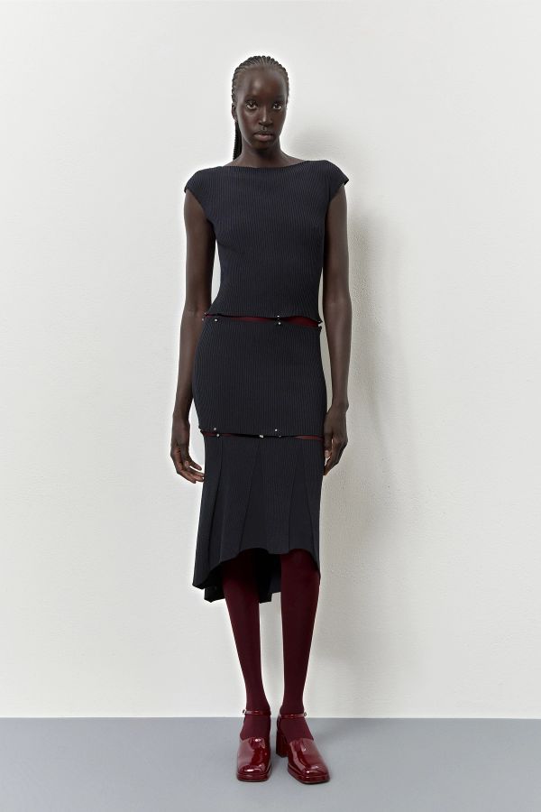 miista Teah Dress Navy Pierced Rib Knit