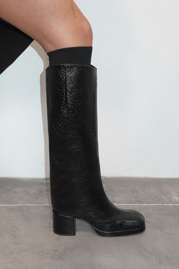 Miista Tundra Boots Black Grained Leather