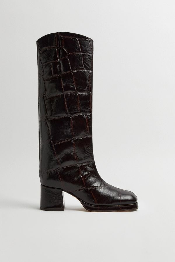 Miista Tundra Boots Brown Croco Embossed Leather