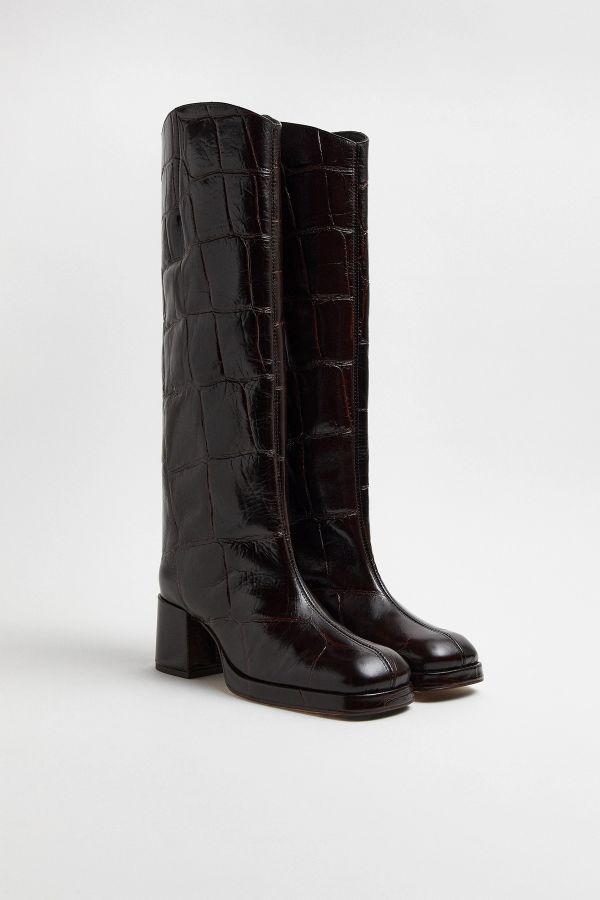 Miista Tundra Boots Brown Croco Embossed Leather