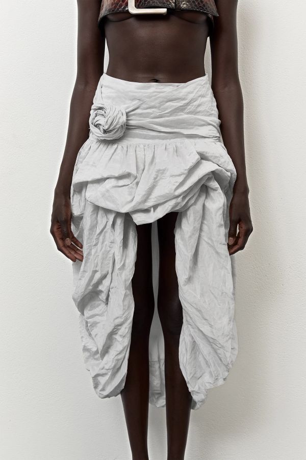 Miista Yulia Skirt Metallic White Silk Cotton