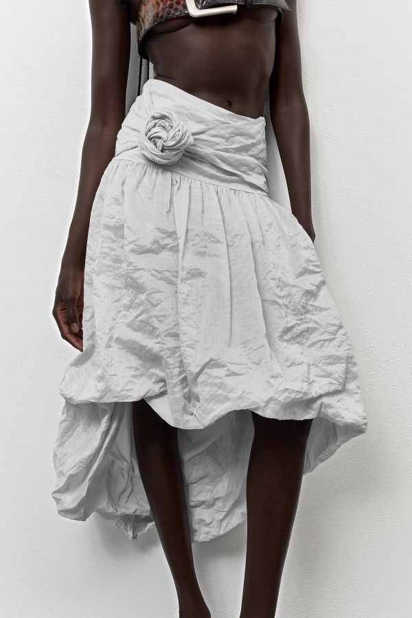 Miista Yulia Skirt Metallic White Silk Cotton