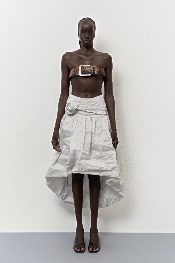 miista Yulia Skirt Metallic White Silk Cotton