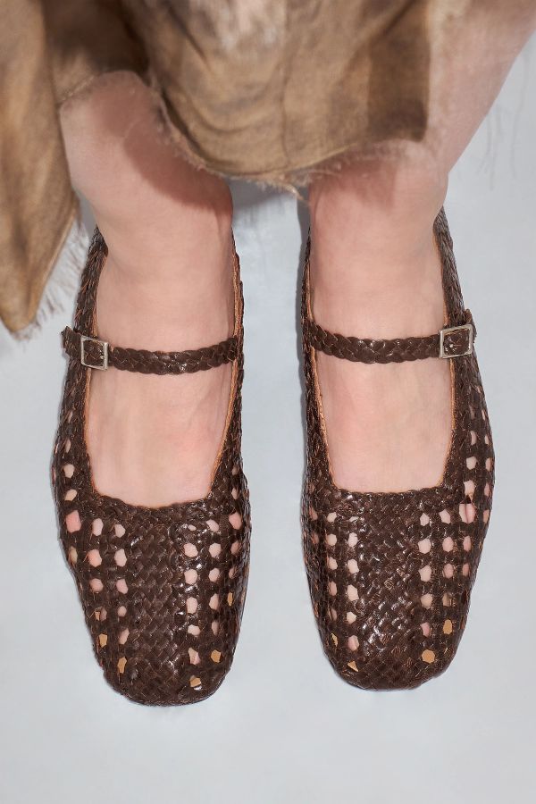 Miista Yeida Ballerinas Chocolate Brown Woven Nappa
