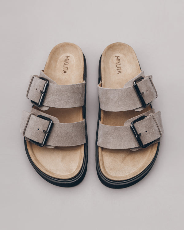 Mikuta The Beige Suede Buckle Sandals