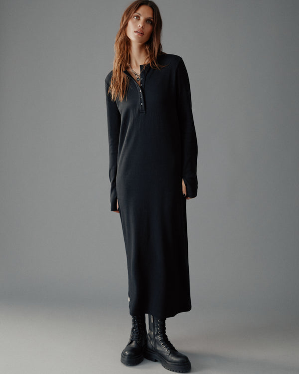 Mikuta The Black Buttoned Ribbed Dress
