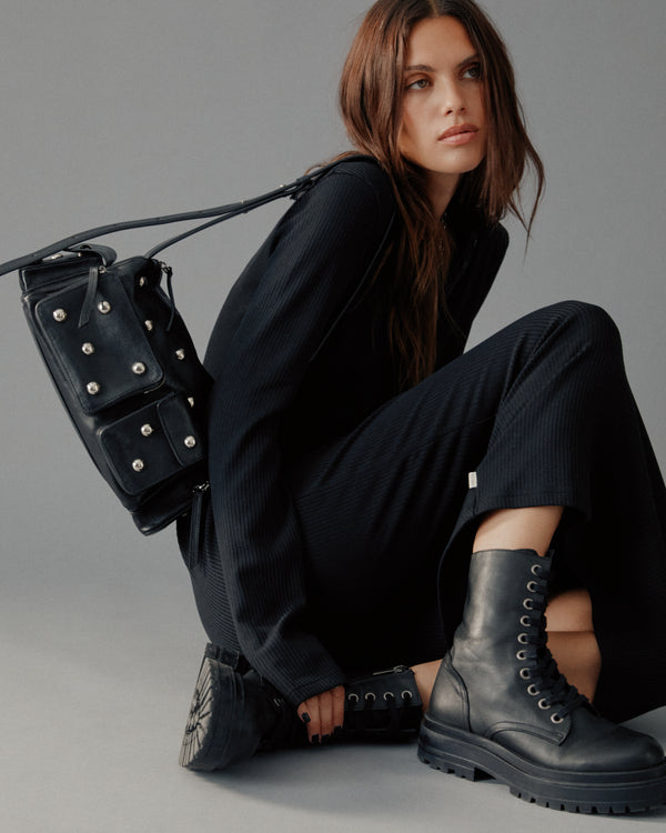 Mikuta The Black Buttoned Ribbed Dress