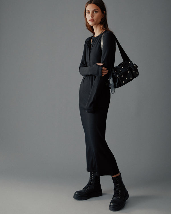 mikuta The Black Buttoned Ribbed Dress