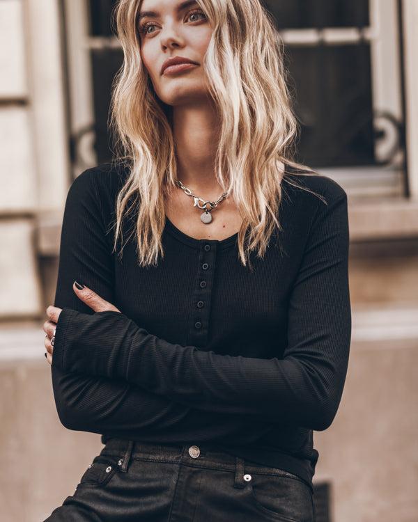 mikuta The Black Buttoned Ribbed Longsleeve