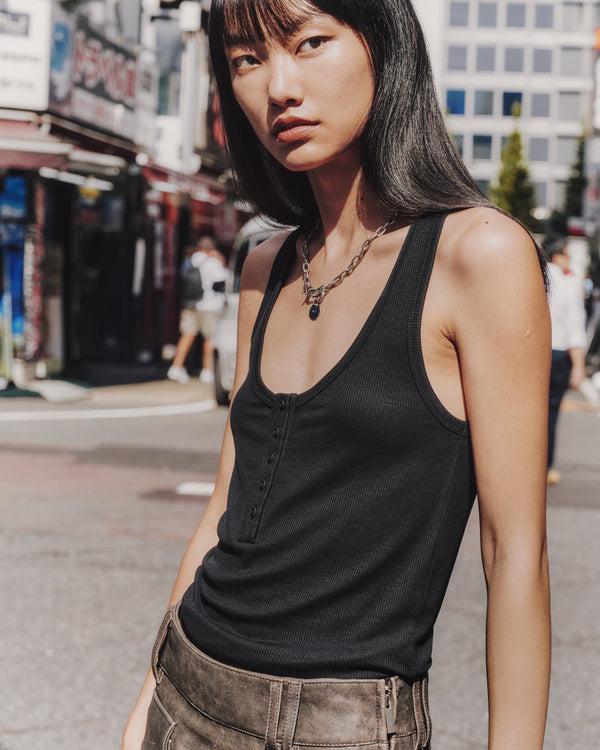 mikuta The Black Buttoned Tank Top